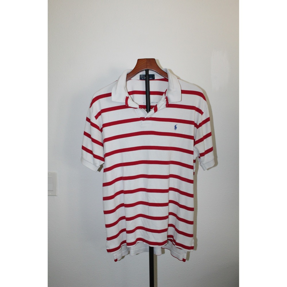 VTG Polo Ralph Lauren Stripe Polo Shirt Mens XL Red White Short Sleeve Pony Logo